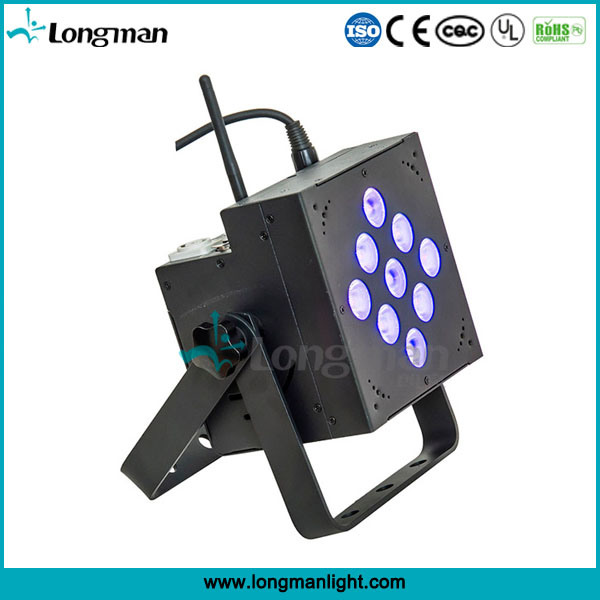 9 X 10W Quad LED Wireless Battery LED Flat PAR for Stage